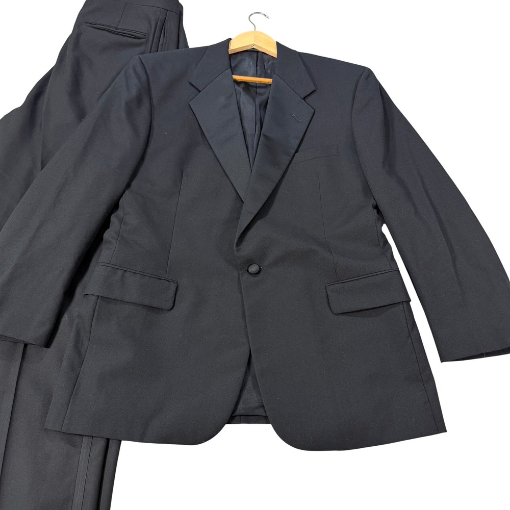 Tom James Bespoke Mens 40R Black Wool Tuxedo Suit 1-Button 34x32 Pants Custom